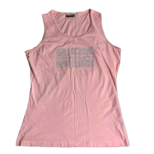 Napapijri geographic ladies light pink tank top medium with a bedazzled flag